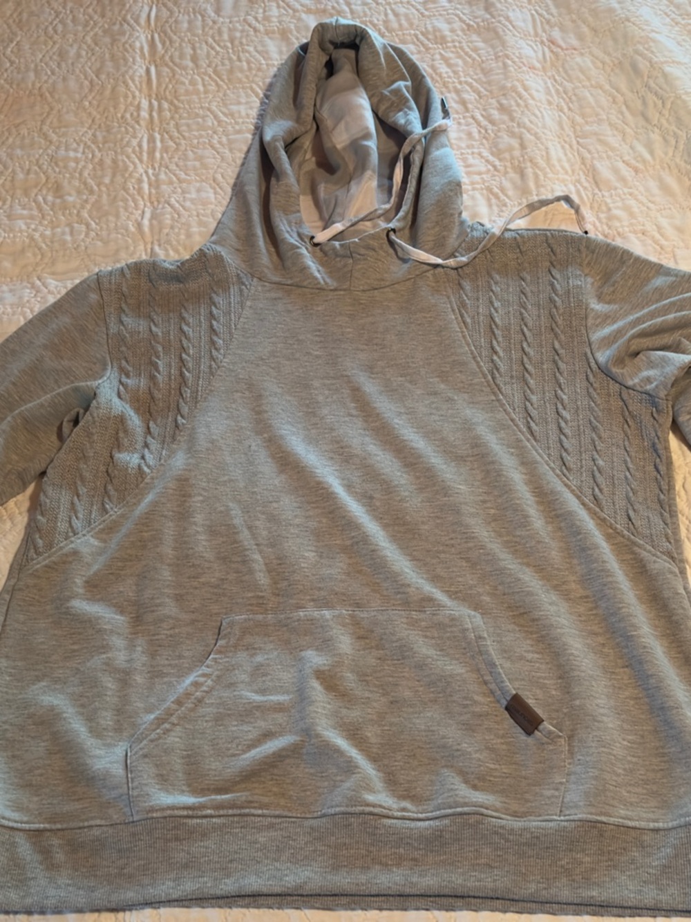 Maurice’s Light Gray Knit-Panel Hoodie with Kangaroo Pocket